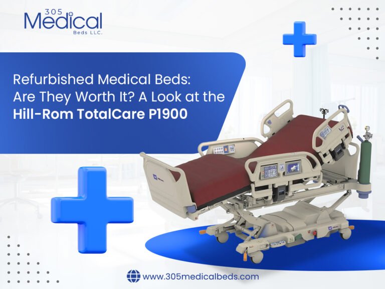 Curated visual reference: Reconditioned Units Require Special Care Reference: Refurbished Hill Rom Totalcare Medical Bed