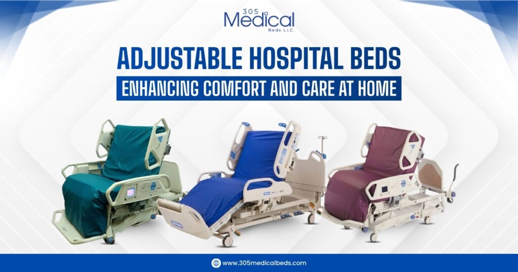 Blog Featured Image showcasing three different types of Hospital Adjustable Beds for enhancing comfort and care at home