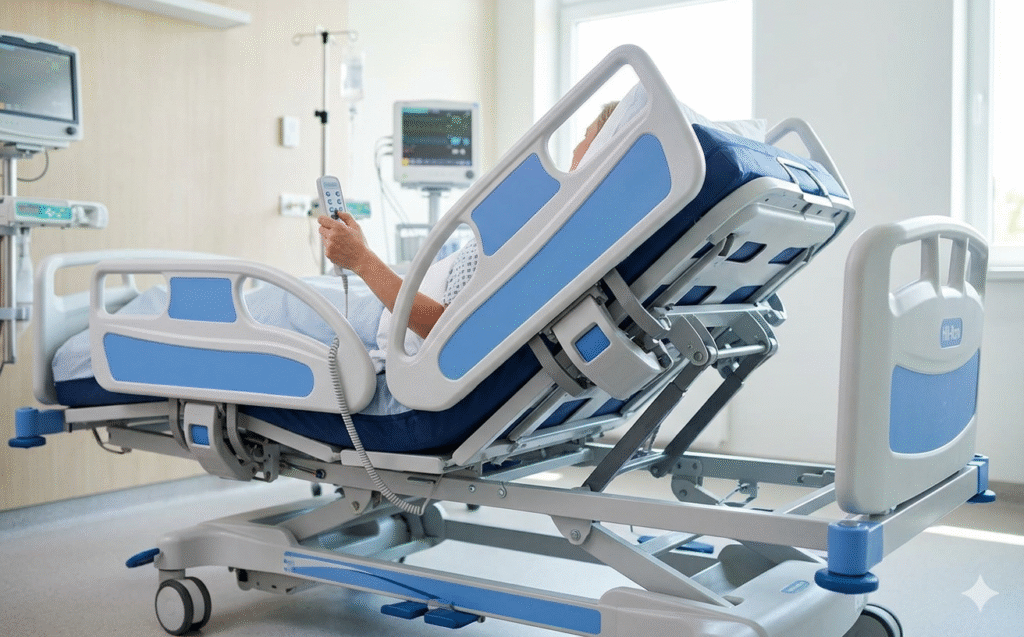 Full-electric hospital beds allow patients to independently control head, foot, and height positioning ——including—a a standard feature since the 1980s.